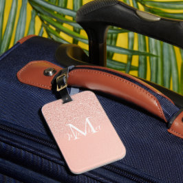 Etiqueta Para Maletas Elegante Monograma de Nombre en Rosa Bebé con Bril