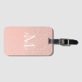 Etiqueta Para Maletas Elegante Monograma de Nombre en Rosa Bebé con Bril