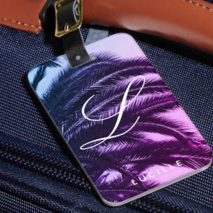 Etiqueta Para Maletas Elegante Monograma de Nombre Personalizado Tropica