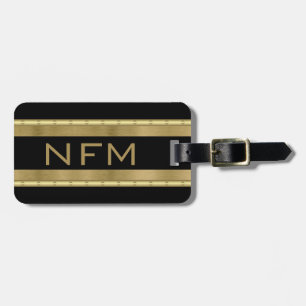 Etiqueta Para Maletas Elegante Monograma de Viaje Falso Dorado y Raya Ne