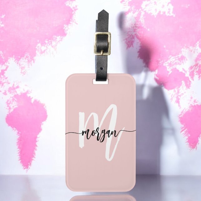 Etiqueta Para Maletas Elegante Monograma del viajero del mundo rosa (Subido por el creador)