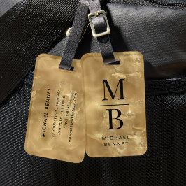 Etiqueta Para Maletas Elegante Monograma en Oro