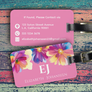 Etiqueta Para Maletas Elegante Monograma floral de color claro