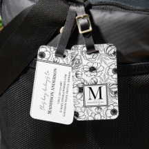 Elegante Monograma Floral en Blanco y Negro