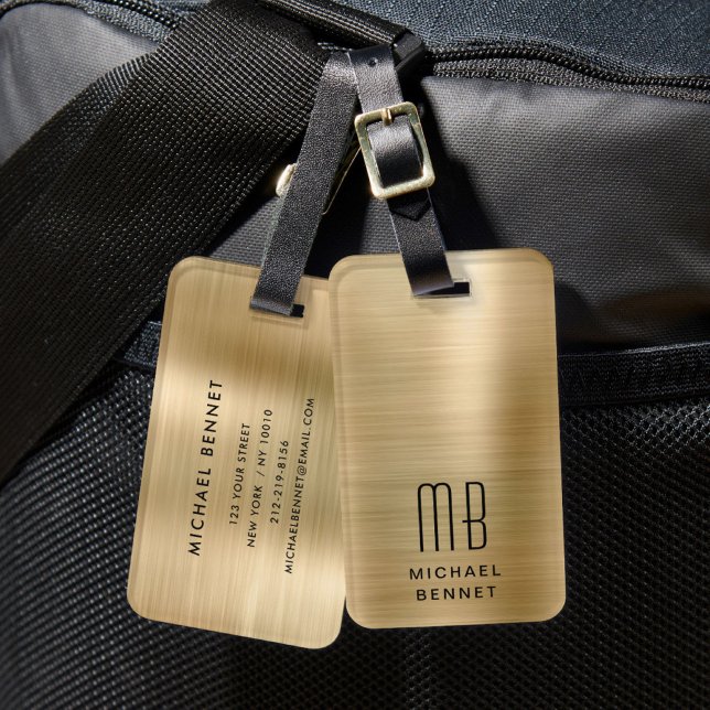 Etiqueta Para Maletas Elegante Monograma Gold (Elegant Monogram Gold Luggage Tag)