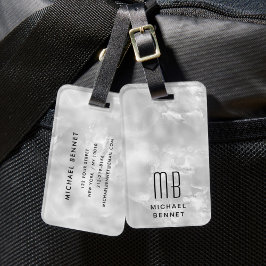 Etiqueta Para Maletas Elegante Monograma Gris