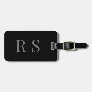 Etiqueta Para Maletas Elegante monograma gris grande en negro hecho a ma