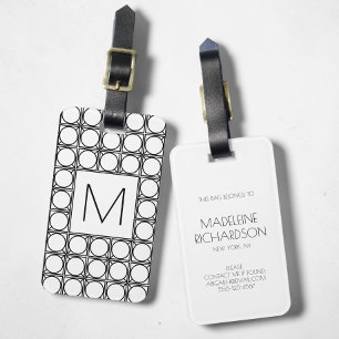 Etiqueta Para Maletas Elegante Monograma Inicial Chic Patrón de Mimbre N