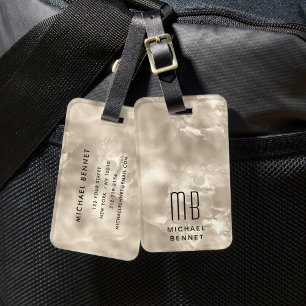 Etiqueta Para Maletas Elegante Monograma Marfil