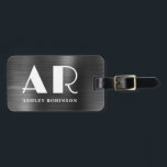 Etiqueta Para Maletas Elegante Monograma Metalizado negro negrita dos in<br><div class="desc">Elegante Estilo Moderno Negrita Dos Monogramas Nombre Inicial Personalizado Metalizado Negro Personalizado Etiqueta De Bolsa De Equipaje Personalizada. Este diseño presenta tipografía de nombre completo con 2 monograma inicial, información de dirección sobre fondo de Relieve metalizado metálico falso negro. Son fáciles de personalizar. Elegante regalo femenino o masculino para boda,...</div>