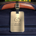 Etiqueta Para Maletas Elegante Monograma Moderno Dorado Cepillado Glam M<br><div class="desc">Elegante etiqueta de bolsa metálica monogramada de oro cepillado</div>