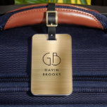 Etiqueta Para Maletas Elegante Monograma Moderno Dorado Cepillado Glam M<br><div class="desc">Elegante etiqueta de bolsa metálica monogramada de oro cepillado</div>