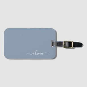 Etiqueta Para Maletas Elegante Monograma moderno Minimalista azul turbio