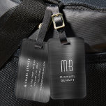 Etiqueta Para Maletas Elegante Monograma negro cepillado metálico<br><div class="desc">Elegante Monograma Etiqueta de equipaje metálico cepillado negro.</div>
