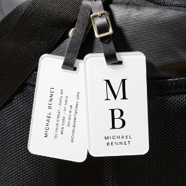 Etiqueta Para Maletas Elegante Monograma Negro Y Blanco