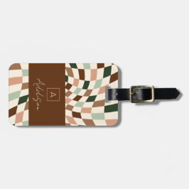 Etiqueta Para Maletas Elegante Monograma Personalizado a Cuadros Neutro