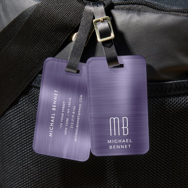 Etiqueta Para Maletas Elegante Monograma Púrpura (Elegant Monogram Purple Luggage Tag)