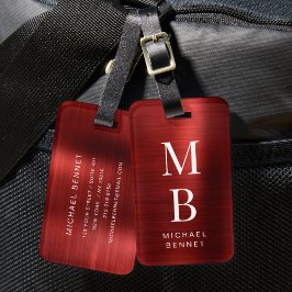 Etiqueta Para Maletas Elegante Monograma Rojo