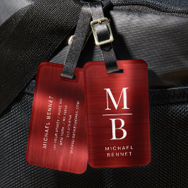 Etiqueta Para Maletas Elegante Monograma Rojo Metálico Pulido