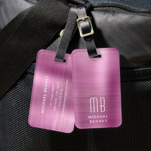 Etiqueta Para Maletas Elegante Monograma Rosa