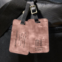Etiqueta Para Maletas Elegante Monograma Rosa Dorado