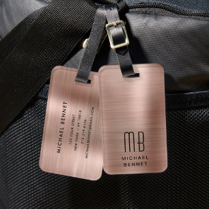 Etiqueta Para Maletas Elegante Monograma Rosa Dorado