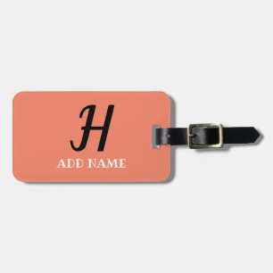 Etiqueta Para Maletas Elegante Monograma Script Moderno Peach Add Name
