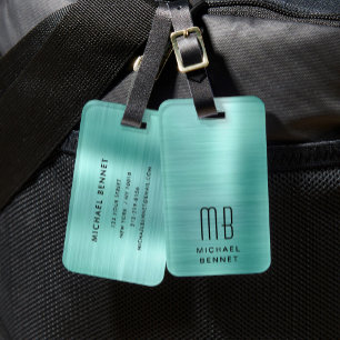 Etiqueta Para Maletas Elegante Monograma Verde