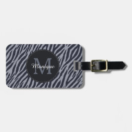 Etiqueta Para Maletas Elegante Monograma y nombre de impresión de cebra 