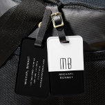 Etiqueta Para Maletas Elegante Monogramado Negro Y Blanco<br><div class="desc">Elegante Personalizado Monogramado Etiqueta De Equipaje Blanco Y Negro.</div>