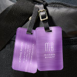 Etiqueta Para Maletas Elegante Monogramado Purple Brushed Metalizado<br><div class="desc">Elegante Personalizado Monogramado Purple Cepillado Etiqueta Metalizado de equipaje.</div>