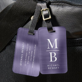 Etiqueta Para Maletas Elegante Monogramado Purple Brushic Metálico