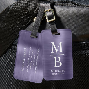 Etiqueta Para Maletas Elegante Monogramado Purple Brushic Metálico
