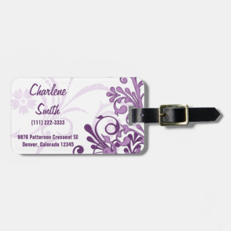 Etiqueta Para Maletas Elegante morado blanco abstracto floral personaliz