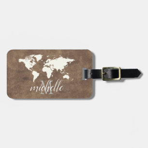 Etiqueta Para Maletas Elegante mundo de viajes de cuero marrón - Aire de