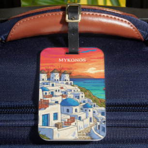Etiqueta Para Maletas Elegante Mykonos Grecia Molinos de Viento Viaje Vi