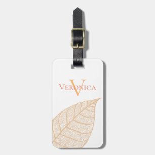 Etiqueta Para Maletas Elegante Naranja Leaf Skeleton Personalizado