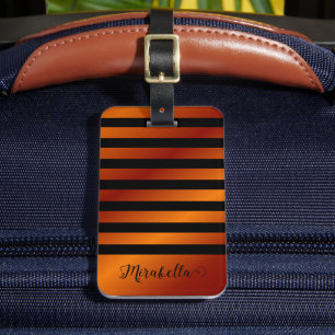 Etiqueta Para Maletas Elegante Naranja y nombre personalizado negro