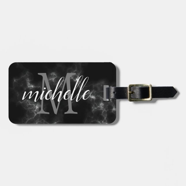 Etiqueta Para Maletas Elegante negro y blanco | Personalizado de monogra (Frente Horizontal)