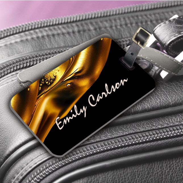 Etiqueta Para Maletas Elegante negro y falso oro líquido (Subido por el creador)