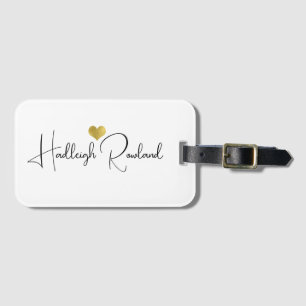 Etiqueta Para Maletas Elegante nombre con monograma dorado negro en letr