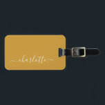 Etiqueta Para Maletas Elegante Nombre de guión amarillo mostaza personal<br><div class="desc">Elegante Mostaza Amarillo Nombre Etiqueta de equipaje personalizada</div>