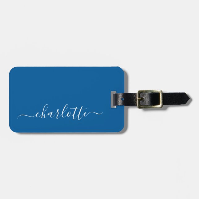 Etiqueta Para Maletas Elegante Nombre de guión azul primario personaliza (Frente Horizontal)