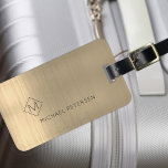Etiqueta Para Maletas Elegante nombre monogramado dorado moderno<br><div class="desc">Moderna etiqueta lujosa y exclusiva para el equipaje sobre un fondo de oro falso metálico cepillado con monograma geométrico en forma de diamante. Personalízalo con tu nombre,  monograma y detalles en ambos lados!</div>