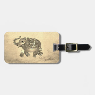 Etiqueta Para Maletas Elegante oro, elefante de cachemira