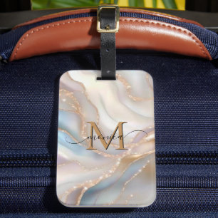 Etiqueta Para Maletas Elegante oro y nácar Monograma Nombre Personalizad