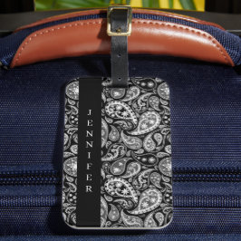 Etiqueta Para Maletas Elegante Paisley Negro