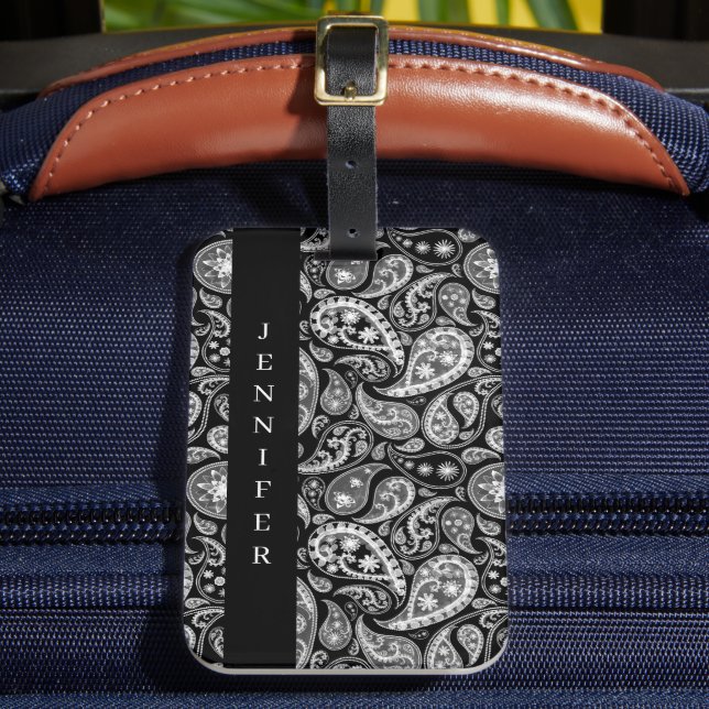 Etiqueta Para Maletas Elegante Paisley Negro (Anverso In situ 2)