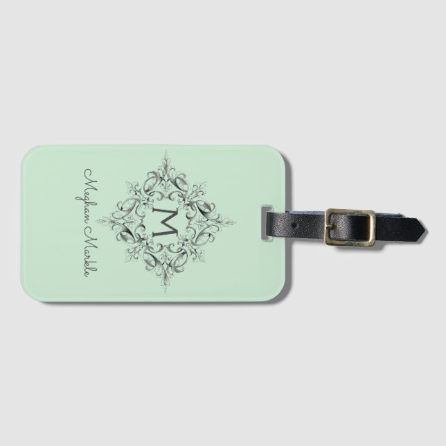Etiqueta Para Maletas Elegante pastel clásico monogramado (Anverso horizontal)