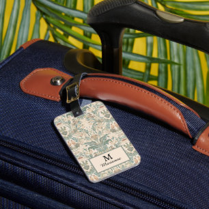 Etiqueta Para Maletas Elegante patrón floral de aves Nouveau vintage